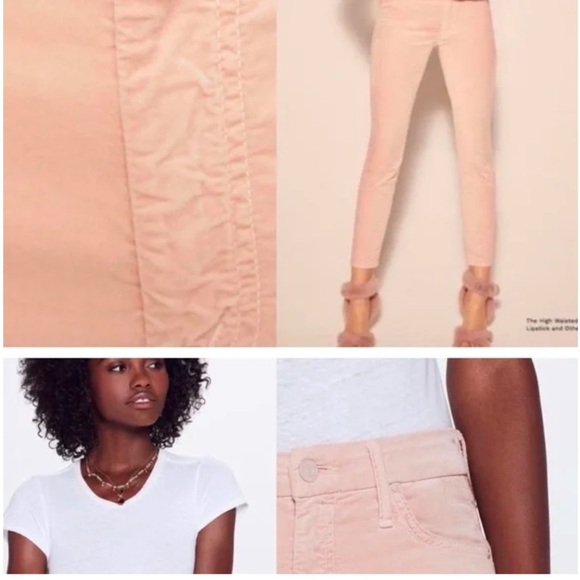 MOTHER The Looker Velvet Pant Jean Mauve Pink Size 27 Skinny Ankle Crop - Picture 2 of 14